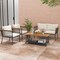 4-Piece Grey Rattan Outdoor Patio Set with Off-White Cushions and Acacia Wood